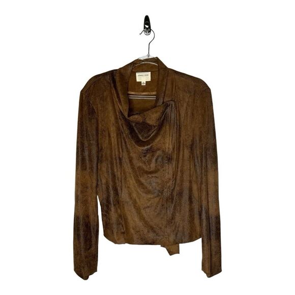 Silence + Noise Jacket Womens Large Brown Asymmetric Zip Stretch Faux Suede Boho - Picture 1 of 11